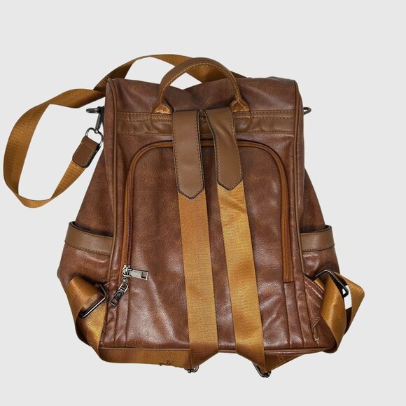 Unisex Cheruty Brown Faux Leather Backpack- Adjustable Straps Zipper Closures - Picture 2 of 10